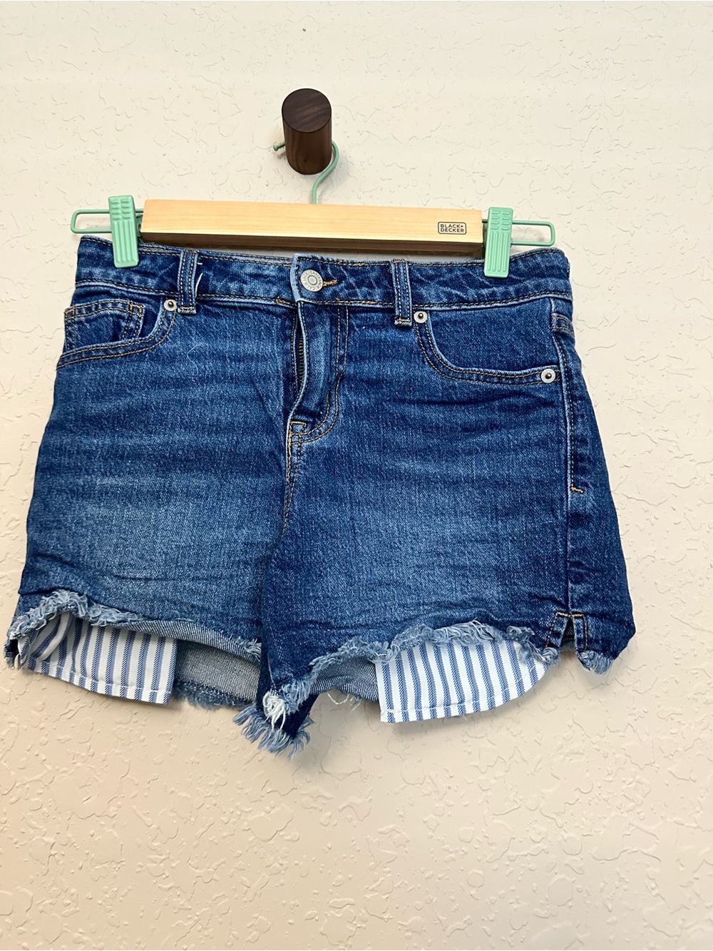 Cat & Jack Blue Denim Frayed Hem Shorts with Striped Lining